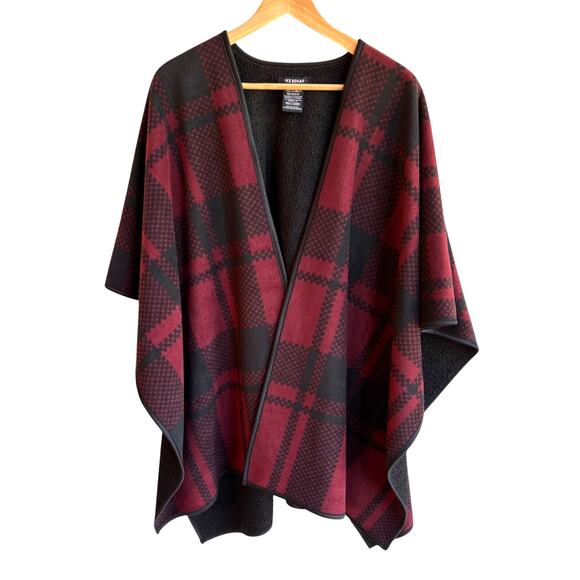Ike Behar Red and Black Plaid Shawl Wrap Thick Plush Comfort Inside and Out OS - Picture 1 of 12